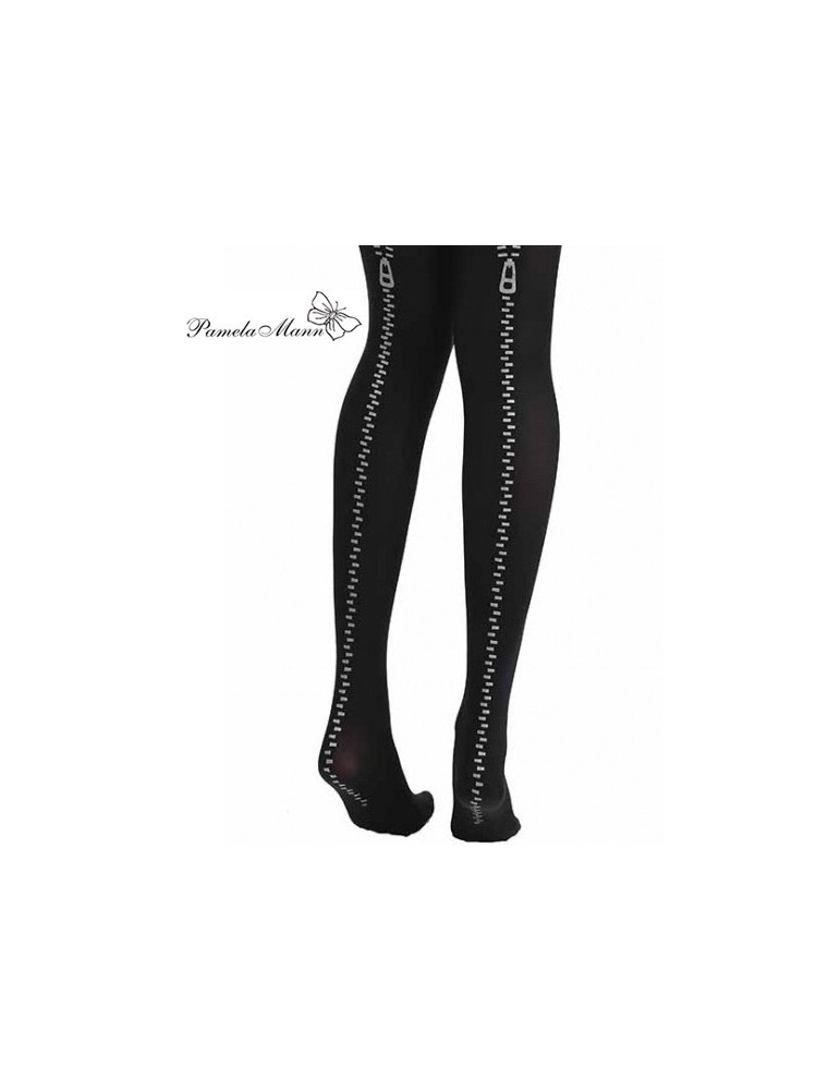 Collant Fantaisie noir avec effet Zip